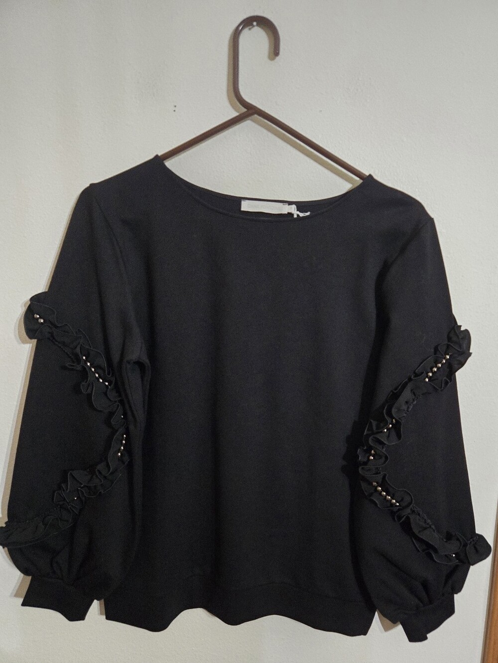 Anne Fontaine Black Ruffle-Trim Sweatshirt